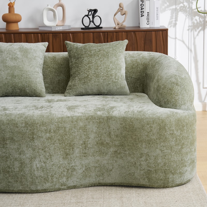Full Compression L-Shape Sectional Sofa With Curved Chaise, Beige Modular Chenille Couch,High-Density