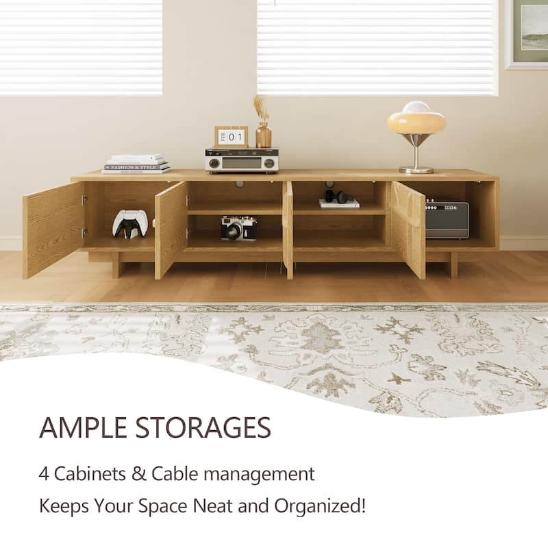78.74" Modern TV Stands,Natural Wood Texture,Media Console With 4 Cabinets, Solid Wood Veneer,Fully Assembled - 78.87"