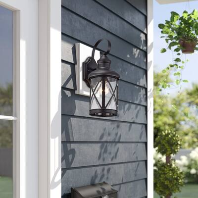 16" H Cylinder Outdoor Wall Light ,Black Finish with Seeded Grass - 16*7*8