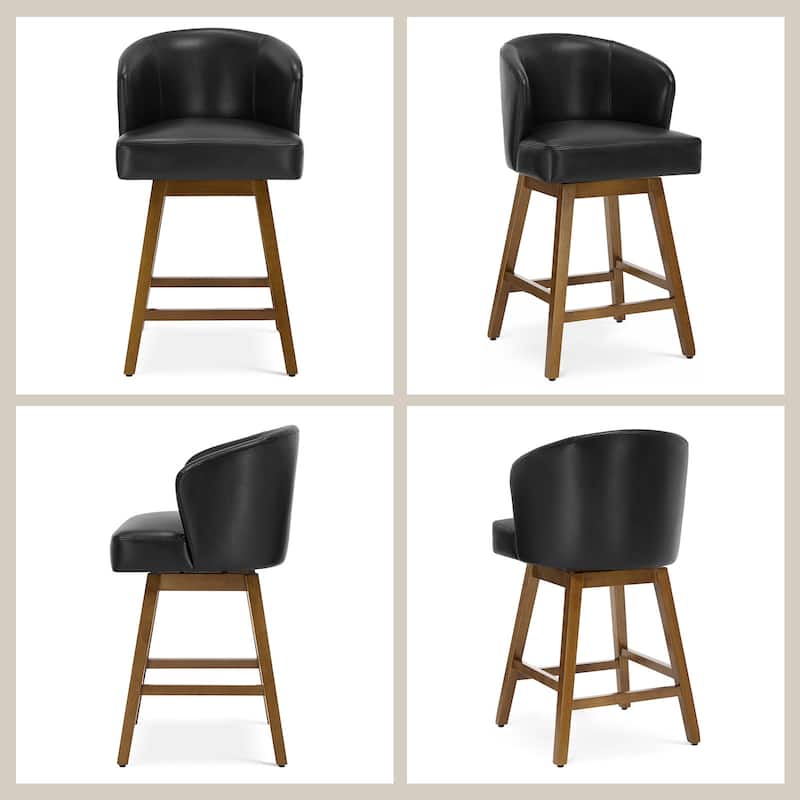 26 Inch Upholstered Swivel Counter Height Bar Stools with Back and Solid Wood Frame - 37.8"H x 20.9"W x 21.3"D