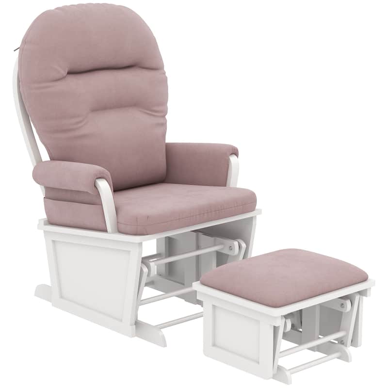 Nursery Glider Rocking Chair with Ottoman, Thick Padded Cushion Seating and Wood Base
