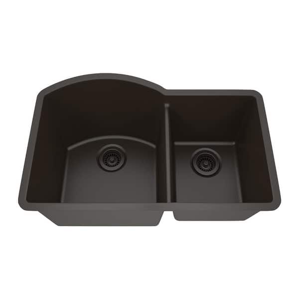 slide 2 of 8, 32 Inch Lexicon Platinum Quartz Composite Drop-in Undermount Double Bowl Galaxy Mocha Kitchen Sink LP-7030-M-SO Galaxy Mocha