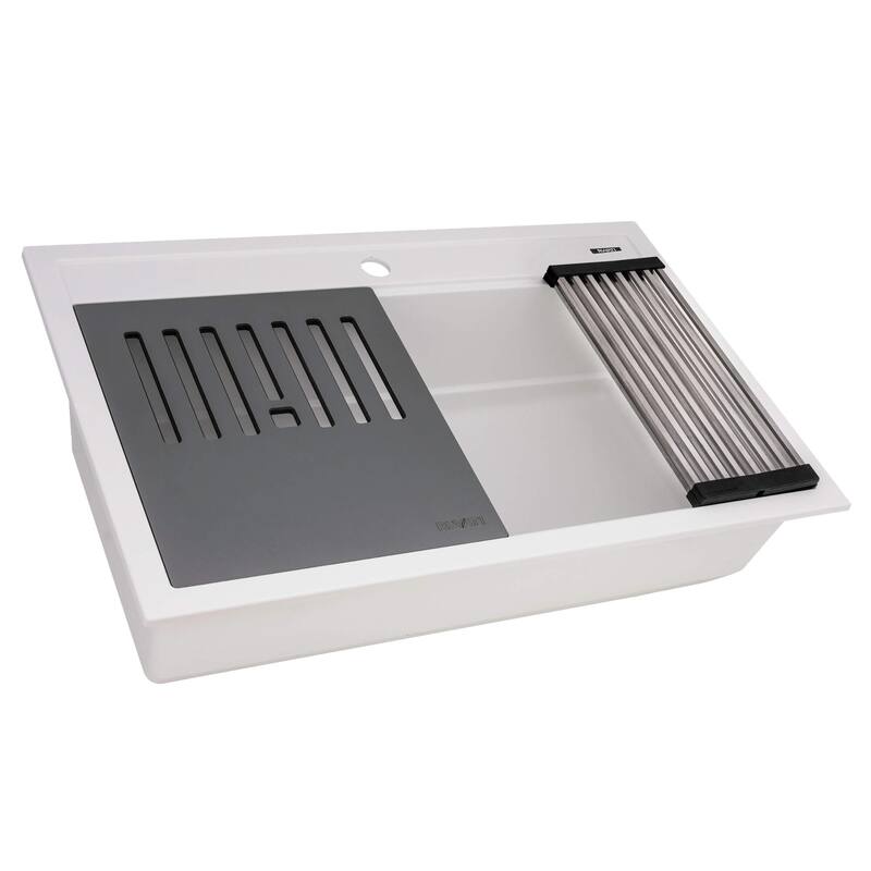 Ruvati 31-inch epiCube Granite Composite Workstation Drop-in Kitchen Sink Matte White - RVG1631WH