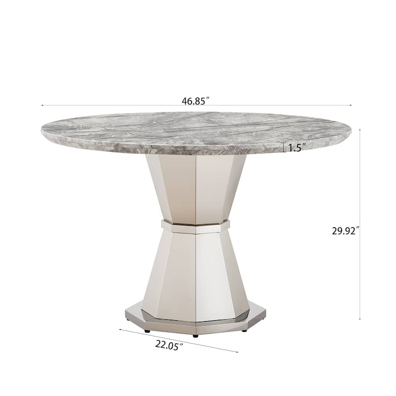 GDFStudio - Jane Series 47" Round Marble Dining Table and Stainless Steel Base for Dining Room, Kitchen