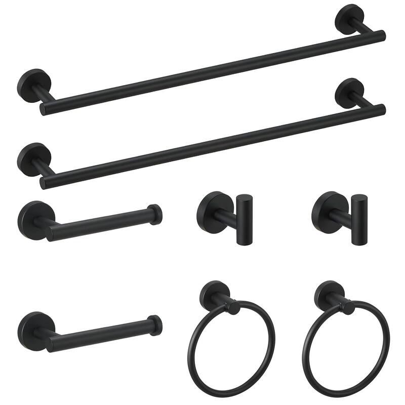 Topcraft Wall Mounted Stainless Steel Bathroom 8 Piece Hardware Set - Black