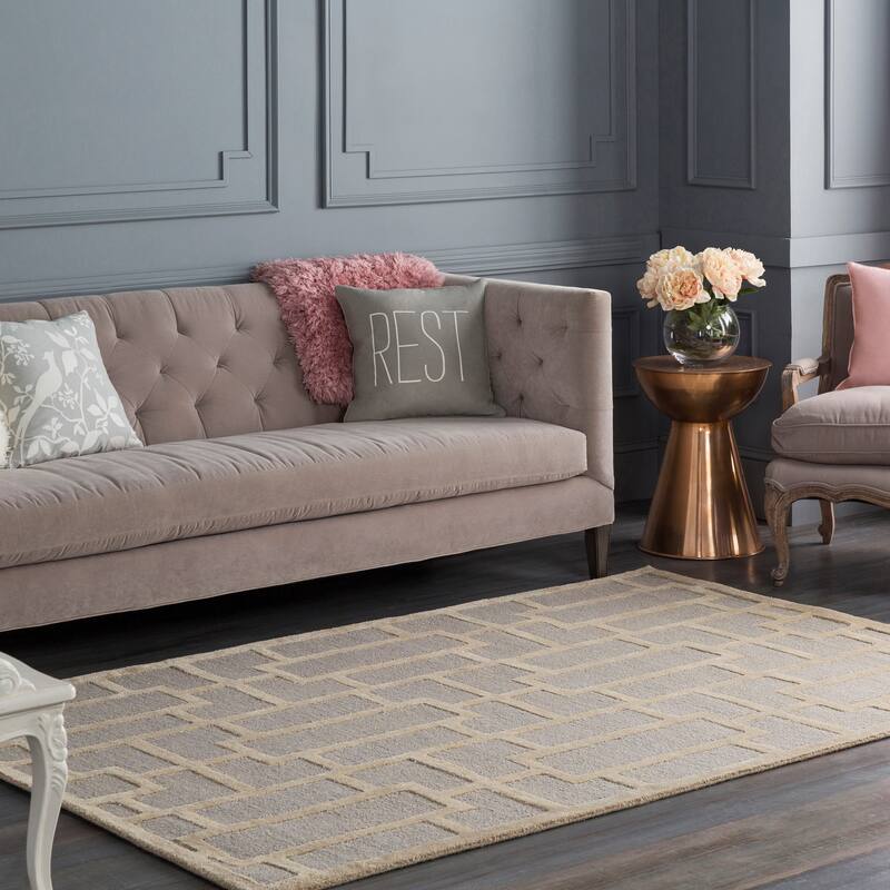 Hand-tufted Thaxted Geometric Wool & Viscose Rug - Beige - 9' x 13'