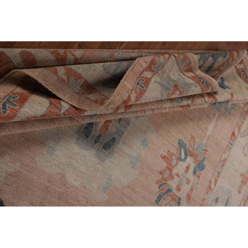 Oushak Turkish Area Rug Handmade Pink Vegetable Dye Wool Carpet - 9'2"x 11'8"
