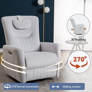 Swivel and Rocker Power Recliner Chair with USB and Type-C Ports, Beige ...