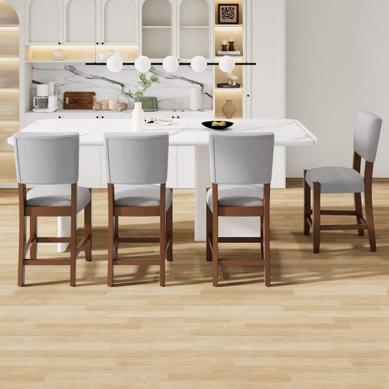 Set of 4 Mid Century Modern Bar Stools, 40.4" Grey Linen Upholstery with Solid Wood Legs