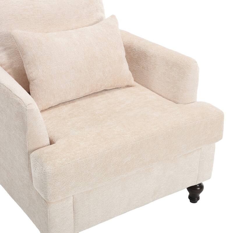 Mid Century Modern Chenille Fabric Armchair with Solid Wood Frame
