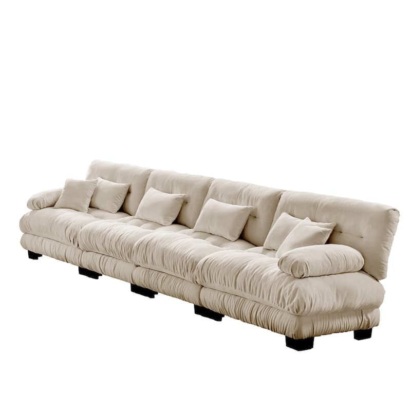 Vintage Chenille Modular Sofa with Bolster Armrests and Plush Cushions for Living Room or Guest Room