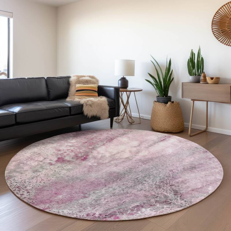 Premium Washable Super Soft Modern Abstract Mayfield Rug - Pink - 8' x 8' - Round