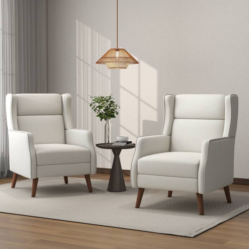 Cotton Linen Accent Chair with Wood Legs