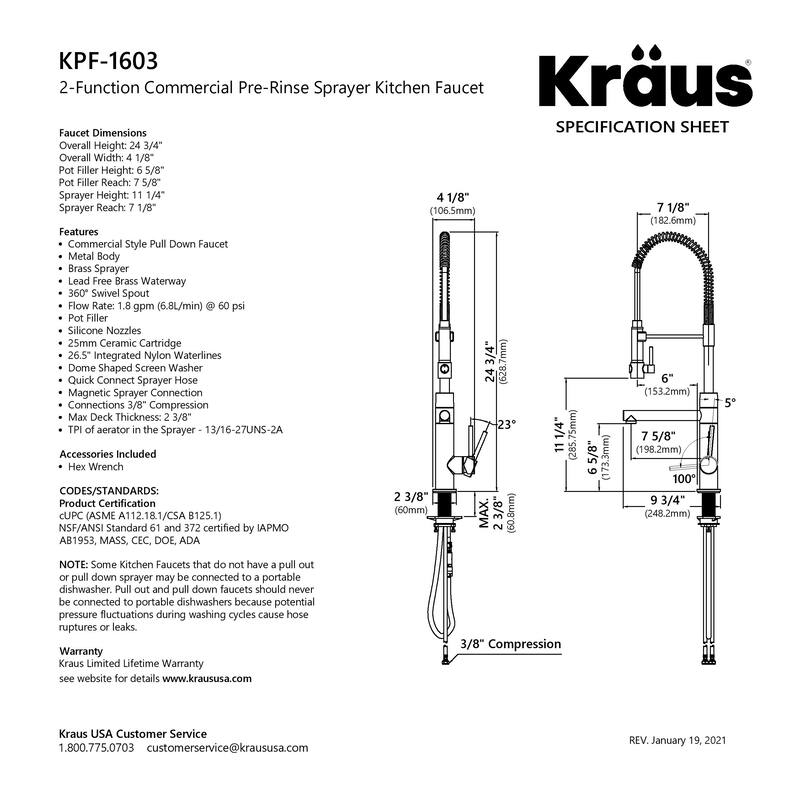 Kraus Artec 2-Function Commercial Pulldown Pot Filler Kitchen Faucet