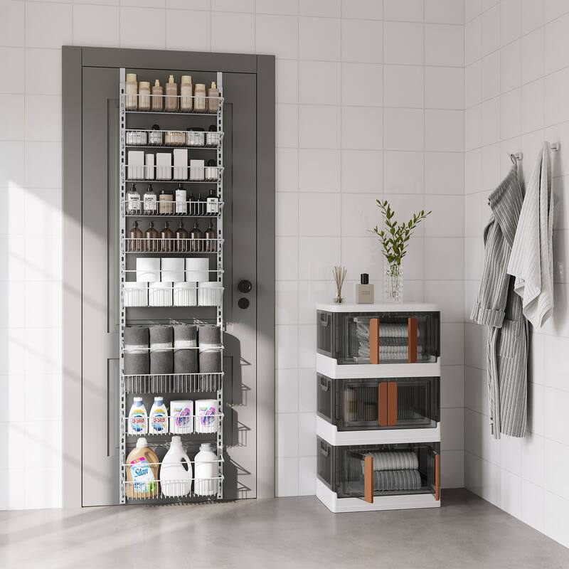 Over the Door Pantry Organizer - 9-Tier Organizer for Bathroom, Closet, or Kitchen Storage by Home-Complete (White) - 8 Shelves - 8 Shelves