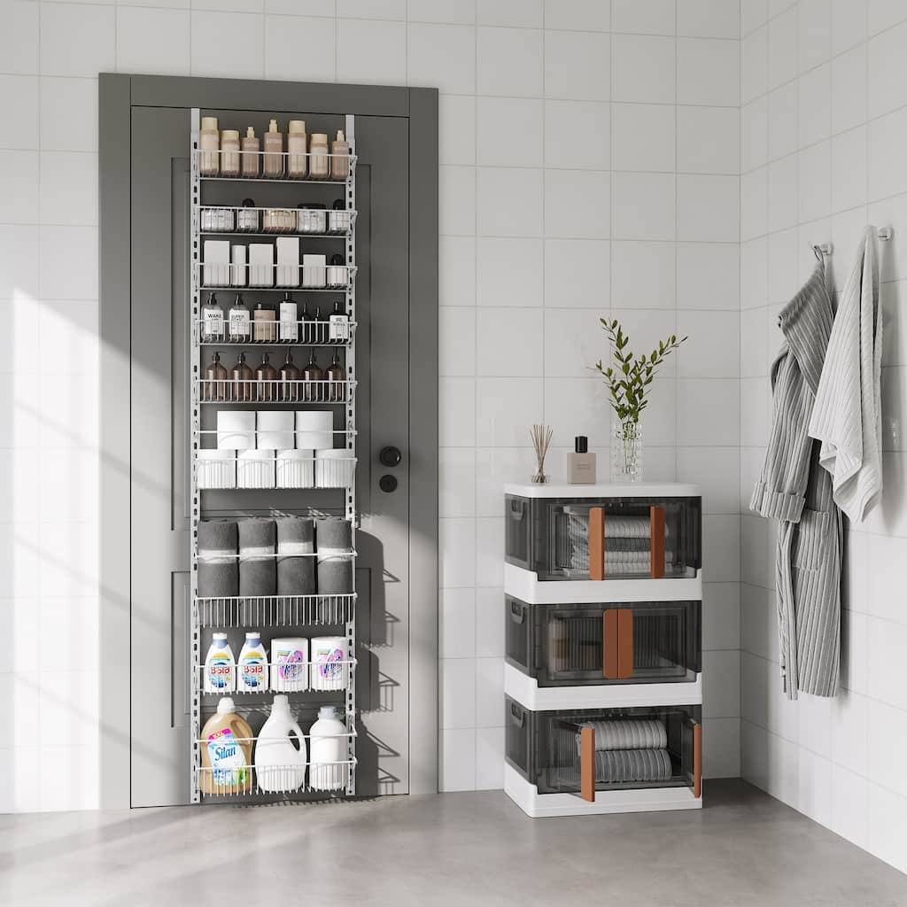 Over the Door Pantry Organizer - 9-Tier Organizer for Bathroom, Closet, or Kitchen Storage by Home-Complete (White) - 8 Shelves