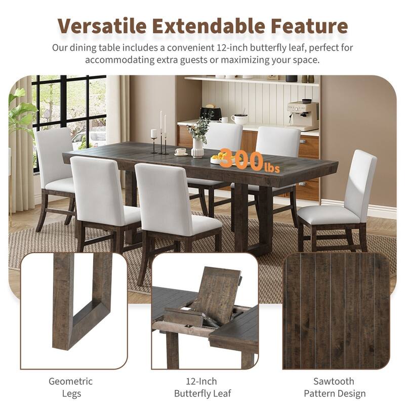 7-Piece 72 in Extendable Dining Table Set with 12 in Butterfly Leaf