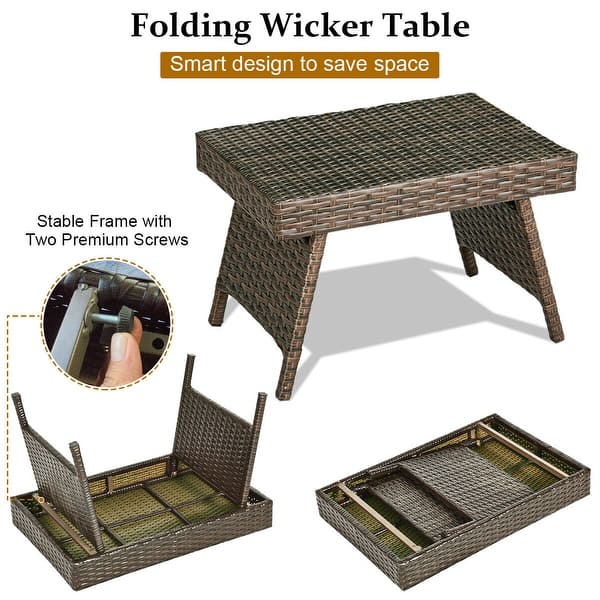 Shop Costway Patio Folding Wicker Side Coffee Table Poolside Garden Lawn Bistro Furniture Overstock 16386645