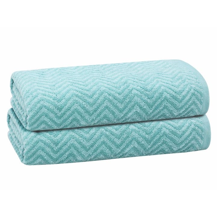 PREMIUS 2 Pack Chevron 100% Cotton Yarn Dyed Bath Sheet Towel, 32x64 Inches - Aqua-Cyan