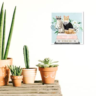 Wynwood Studio Canvas Animals Cat Fashion Books Blue and Light Blue Glam Wall Art Canvas Print