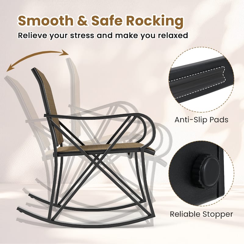 Gymax 3 Piece Patio Rocking Set 2 Rocking Chairs w/ Tempered Glass