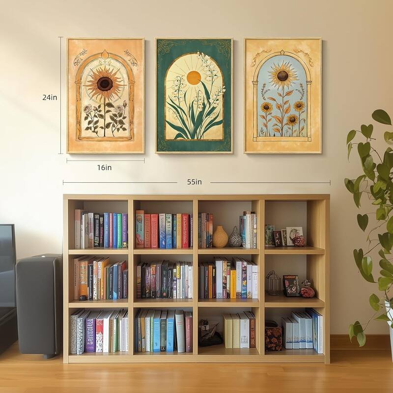 Large Yellow Emerald Green Floral Canvas Artwork