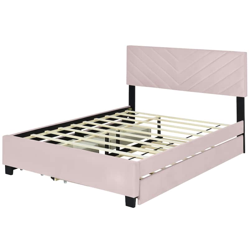 Queen Size Upholstered Platform Bed with Twill Headboard