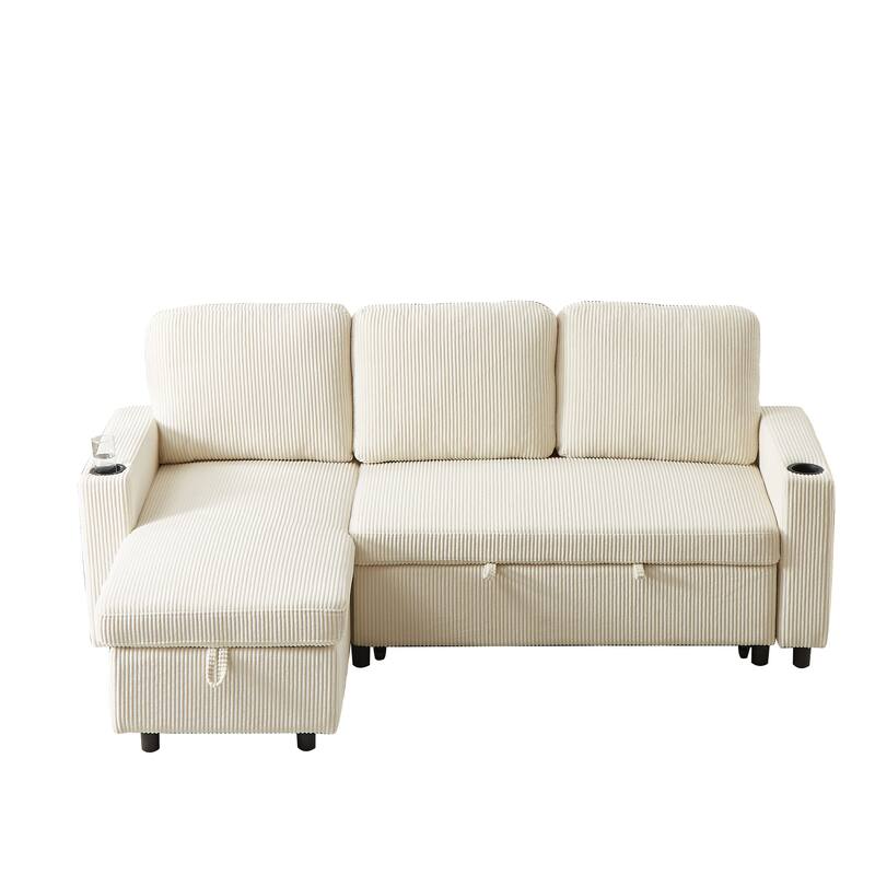 78.7" Convertible Sleeper Sofa Bed with Chaise and Cup Holders