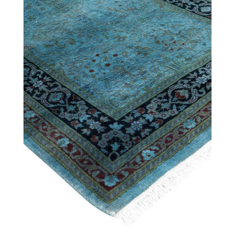 Overton Hand Knotted Wool Vintage Inspired Modern Contemporary Overdyed Blue Runner Rug - 2' 6" x 18' 1"