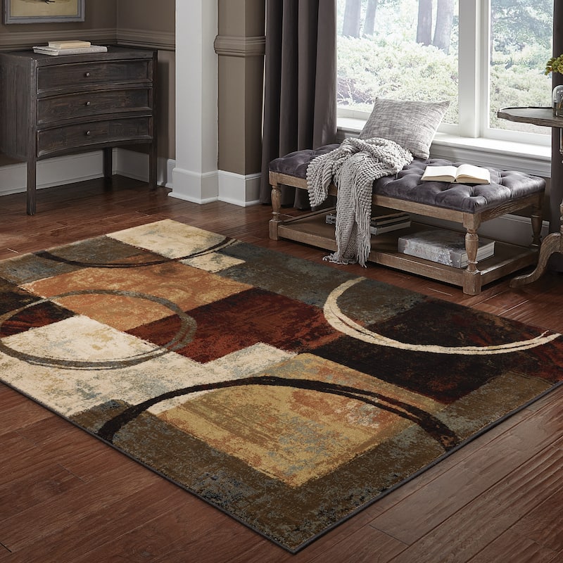 Style Haven Blocks and Rings Brown/ Black Area Rug - 6' 7" x 9' 6"