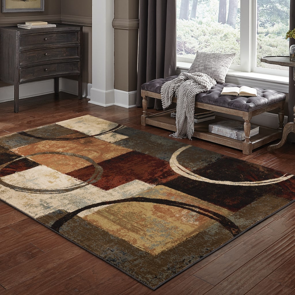 Style Haven Blocks and Rings Brown/ Black Area Rug