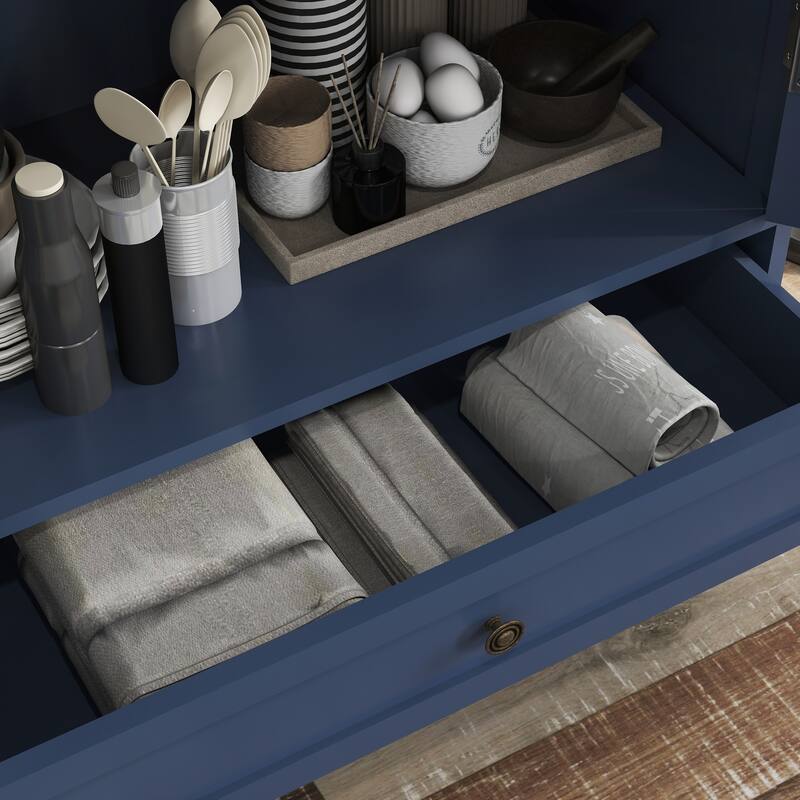 Minimalist Buffet Cabinet with Double Glass Doors and Drawer