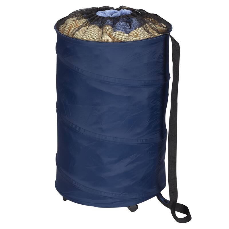 Household Essentials Rolling Pop Up Hamper with Shoulder Strap and Removable Wheels