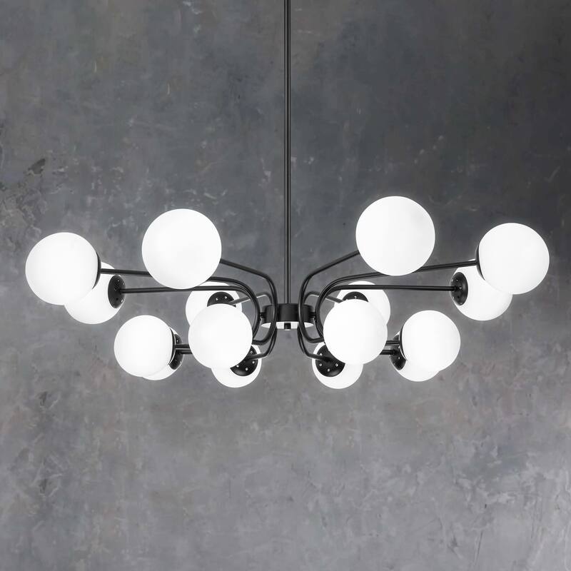 16-Light Mid-Century Modern 2-Tier Large Round Sputnik Glass Globe Chandelier with Milky White Glass Globe Shade