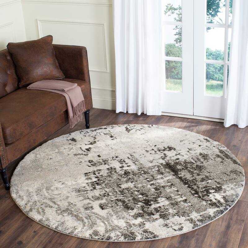 SAFAVIEH Retro Delle Distressed Modern Abstract Rug - 6' Round - Light Grey/Grey