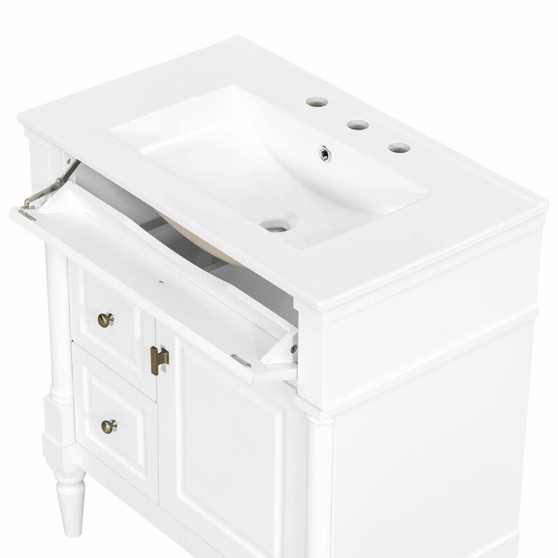 36" Bathroom Vanity with Sink, Freestanding Bathroom Cabinet with Ceramic Basin, Flip Drawer