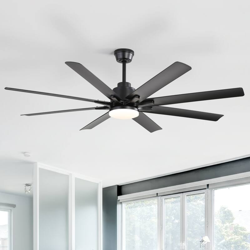 52" Indoor Noiseless Ceiling Fan with Integrated LED Light and Remote - 52 inches - Black-8 Blades