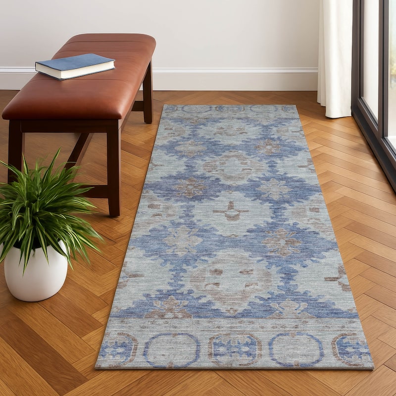 Premium Washable Super Soft Vintage Traditional Mayfield Rug - Blue - 2'3" x 7'6"