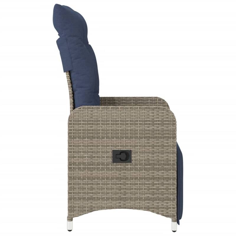 vidaXL Reclining Patio Chair with Cushions Outdoor Furniture Gray Poly Rattan - 21.5" x 23" x 36.2"