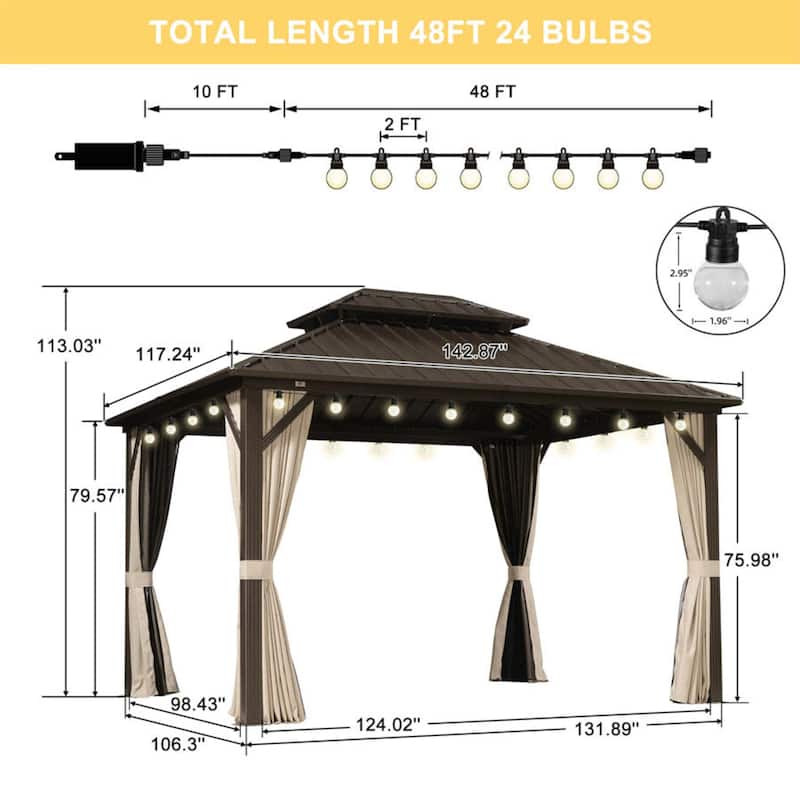 PURPLE LEAF Gazebo Outdoor Gazebo with Dual-Layer Galvanized Steel Double Roof Aluminum Gazebo with Netting and Curtains Bronze