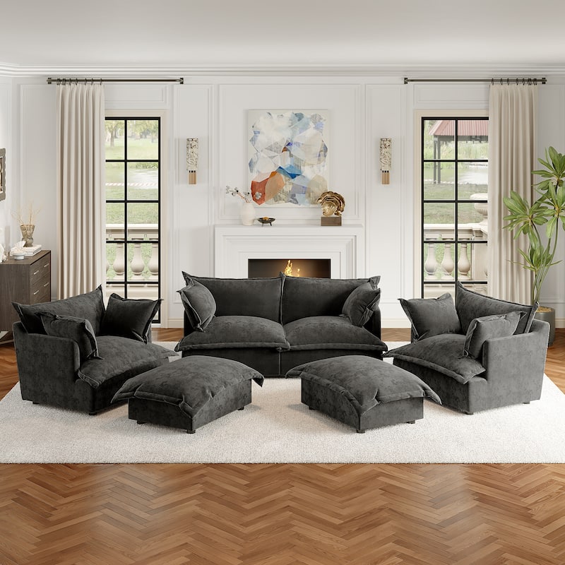 6-Piece Chenille Cloud Modular Living Room Set - Dark Grey