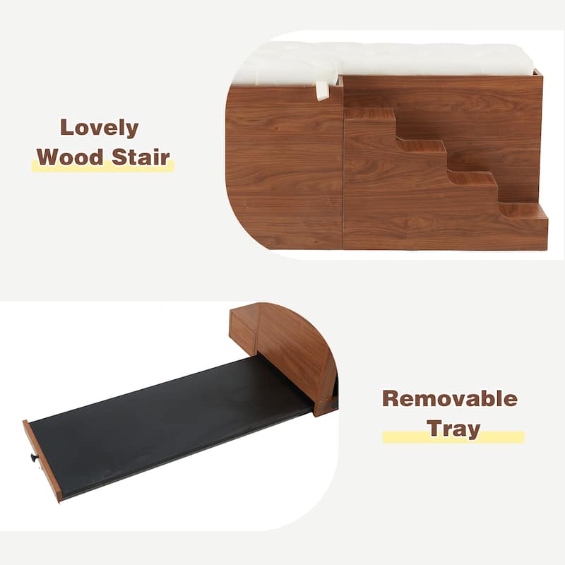 Anmytek Dog Crate Bench with Padded Seat,Wooden Pet Kennel Furniture,End of Bed Bench Ottoman with Removable Cushion