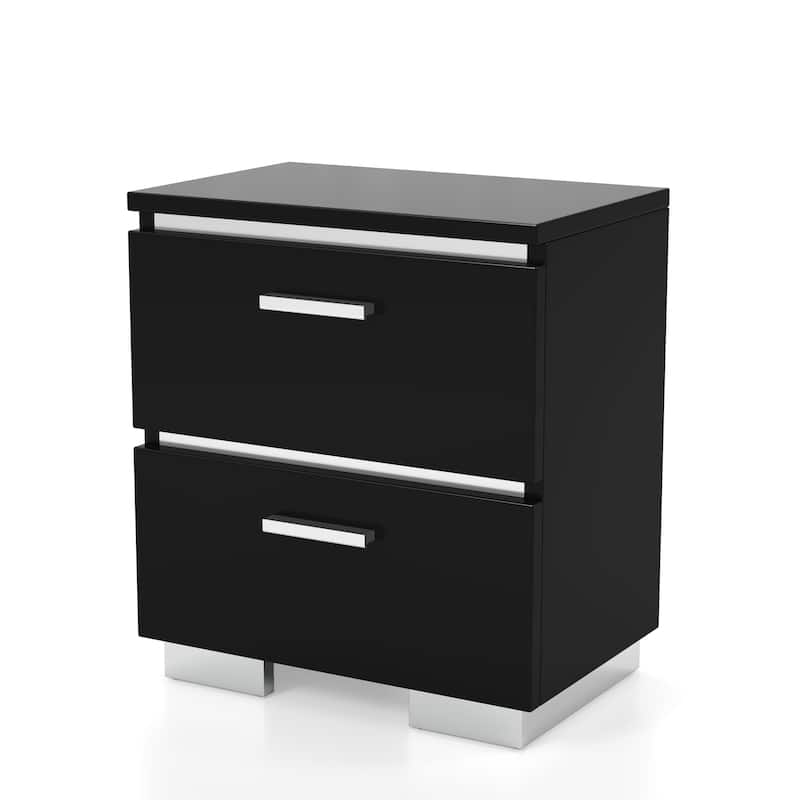 Lofa Modern Glossy Black Wood 2-Drawer Nightstand with USB Ports by Furniture of America