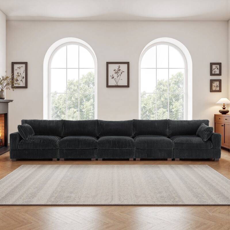 Plush Corduroy Upholstered Modular Sectional Sofa with Pillows