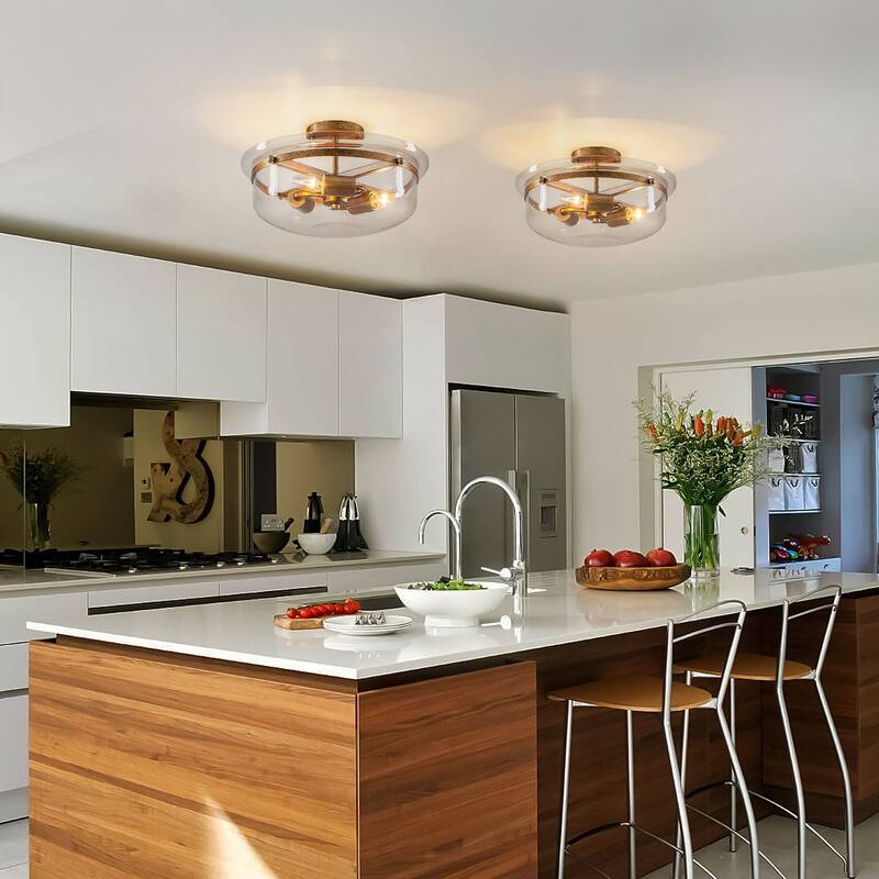 3-Light Semi Flush Mount with Clear Glass
