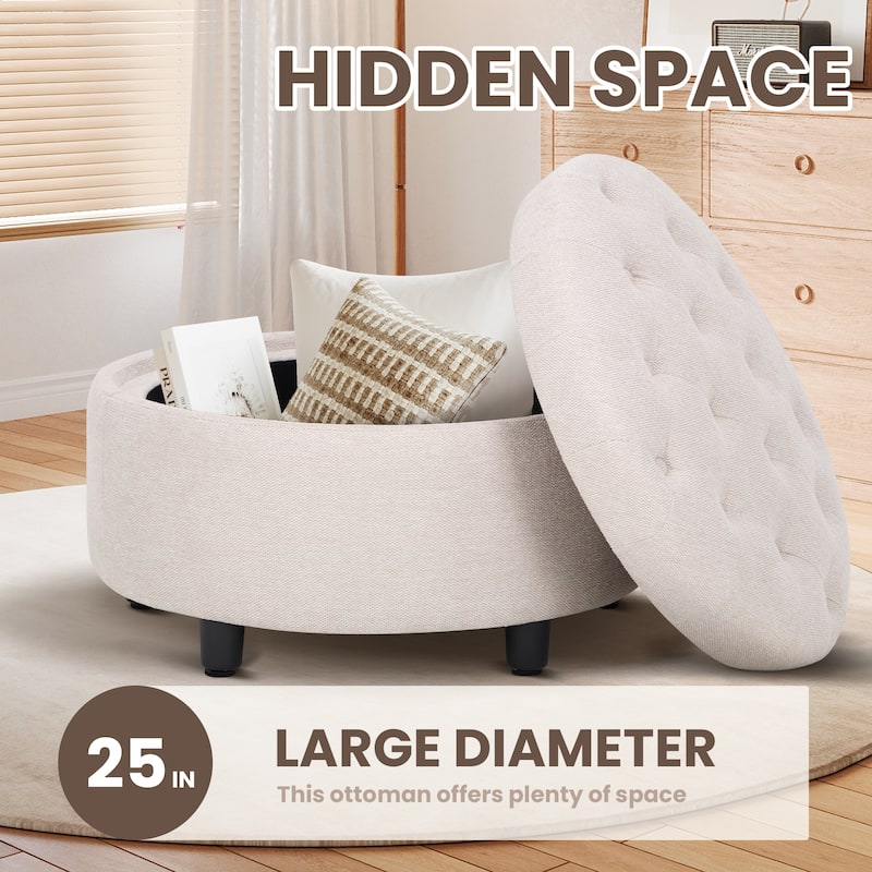 RENEWLINE Fabric Storage Ottoman with Tray Lid - Footrest & Hidden Storage for Living Room​