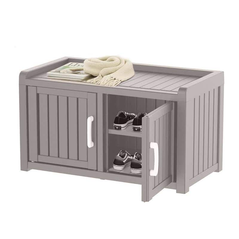 Double Door Shoe Cabinet Waterproof UV-Resistant,Storage Bench Indoor Outdoor -Space-Saving Entryway Organizer​