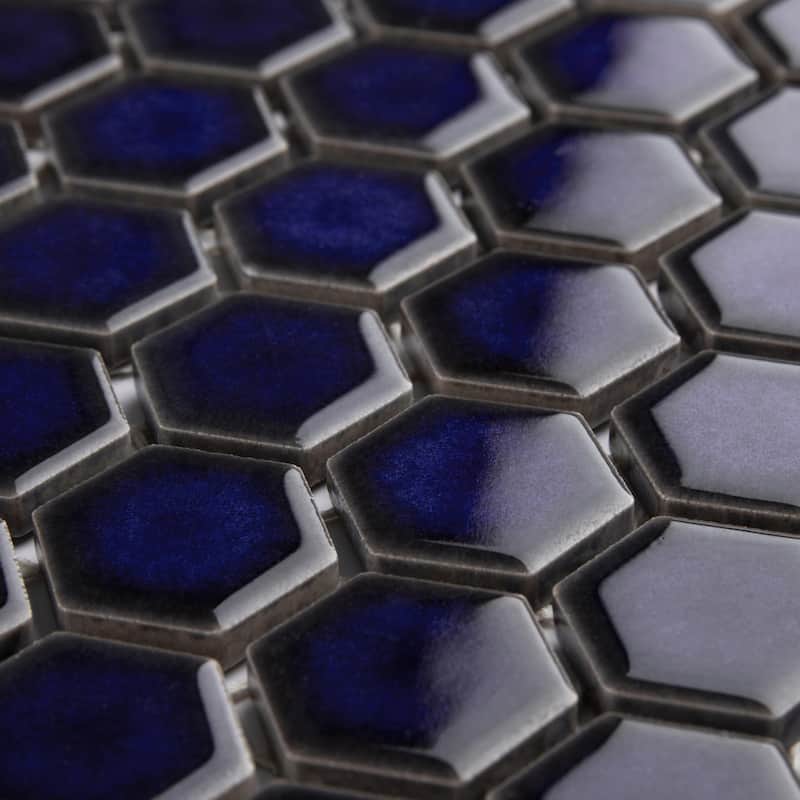 Merola Tile Tribeca 1" Hex Glossy Cobalt 10-1/4" x 11-7/8" Porcelain Floor and Wall Tile