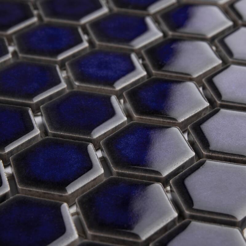Merola Tile Tribeca 1" Hex Glossy Cobalt 10-1/4" x 11-7/8" Porcelain Mosaic Floor and Wall Tile