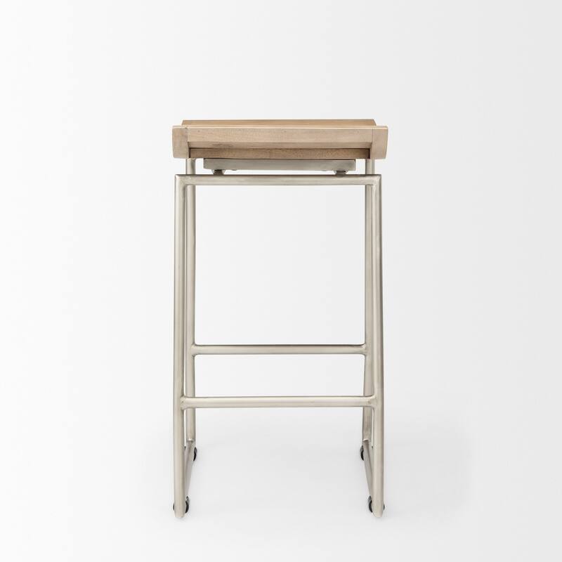 Givens Light Brown Solid Wood with Silver Metal Frame Counter Stool - 14"W x 15.7"D x 25.7"H